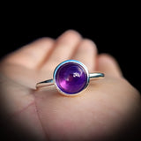(O) Solid 925 Sterling Silver & 10mm Natural Amethyst Round Signet Ring