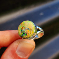 Solid 925 Sterling Silver & Monarch Opal Round Solitaire Ring