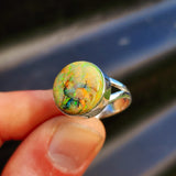 Solid 925 Sterling Silver & Monarch Opal Round Solitaire Ring