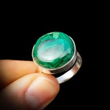 (Q) Solid 925 Sterling Silver & Natural Malachite Round Solitaire Handmade Ring
