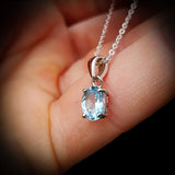 925 Sterling Silver & Sky Blue Topaz Small Clawed Oval Pendant Necklace