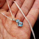 Solid 925 Sterling Silver & Sky Blue Topaz Double Stone Pendant Necklace