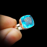 (T) Solid Sterling Silver & Natural Sky Blue Topaz Handmade Signet Ring