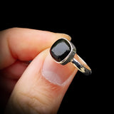 Solid 925 Sterling Silver & Natural Black Onyx Handmade Cushion Solitaire Ring