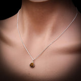 Solid 925 Sterling Silver & Natural Tiger Eye Faceted 9mm Drop Pendant Necklace