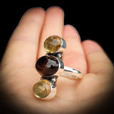 (Q) Solid 925 Sterling Silver & Natural Two Tone Citrine Stone Handmade Ring
