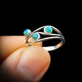 Solid 925 Sterling Silver & Natural Turquoise 3 Setting Ring