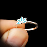 (M) Solid 925 Sterling Silver & Natural Turquoise Lotus Ring