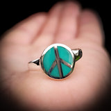 (Q) Solid 925 Sterling Silver & Natural Turquoise Peace Ring