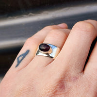 (T) Solid 925 Sterling Silver & Natural Garnet Wide Cuff Ring