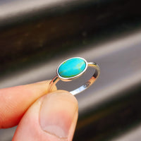 Solid 925 Sterling Silver & Natural Turquoise Oval Ring