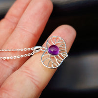Solid 925 Sterling Silver & Natural Amethyst Heart Pendant Necklace