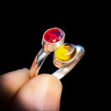 Solid 925 Sterling Silver & Natural Garnet & Citrine Double Stone Ring