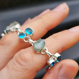 Solid 925 Sterling Silver & Natural Aquamarine With Blue Topaz Chain Bracelet