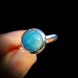 (R) Solid 925 Sterling Silver & 12mm Natural Larimar Round Signet Ring