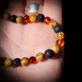 Polished Cognac Amber, Lava & Jasper Elastic Bracelet