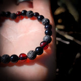 Raw Cherry Amber, Lava & Obsidian Stone Elastic bracelet