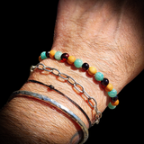 Polished Cherry Amber, Pine Wood, Amazonite Elastic Bracelet