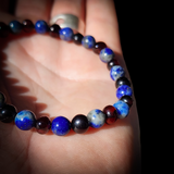Polished Cherry Amber & Lapis Lazuli Elastic Bracelet