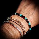 Polished Cherry Amber & Turquoise Elastic Bracelet