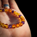 Polished Honey Baltic Amber & Amethyst Elastic Bracelet