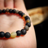 Natural Raw Green Amber, Onyx, Lava Stones Elastic Bracelet