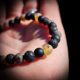 Natural Raw Green Amber, Onyx, Lava Stones Elastic Bracelet