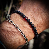 Raw Cherry Amber, Lava & Obsidian Stone Elastic bracelet