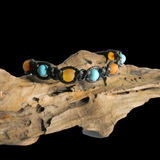 Raw Honey Baltic Amber & Turquoise Stone Macrame Bracelet