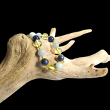 Amber Teething Bracelet / Anklet - Polished Lemon, Lapis Lazuli, Aquamarine