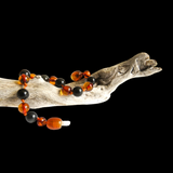 Amber Teething Bracelet  / Anklet - Polished Cognac Amber & Black Obsidian Stone