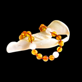 Amber Teething Bracelet / Anklet - Polished Honey & White Quartz