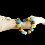 Amber Teething Bracelet / Anklet - Raw Butter, Pine Wood & Aquamarine