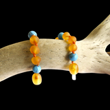 Amber Teething Bracelet / Anklet - Raw Honey Amber & Blue Turquoise Stone
