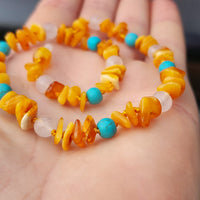 Amber Teething Necklace - Butter Chip, Turquoise, White Quartz