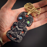 Hei Tiki XL Black Bone Carving Pendant Necklace
