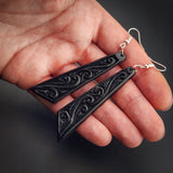 Koru Toki Drop Black Bone Carving Earrings