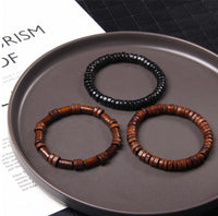 Black Cylinder Wood Elastic Bracelet