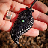 Black Fern Bone Carving Pendant Necklace - NZ Maori Inspired