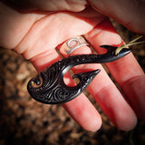 Hammer Head Hook Black Bone Carving Pendant Necklace - NZ Maori Inspired
