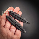 Feather Black Bone Carving Earrings