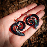 Koru Heart Black Bone Carving Earrings