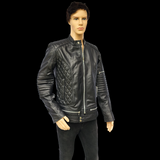 Blackout - Mens REAL Genuine Leather Jacket - Black Ribbed & Quilted
