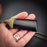 Notched Toki Black Bone Carving Pendant Necklace