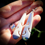 Natural Carved Maori Bone Carving & Paua Earrings - Oval Paua Drops
