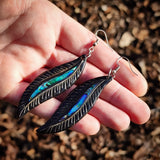 Feather Black Bone Carving Earrings