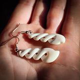 Natural Maori Bone Carving Earrings - Triple Twist