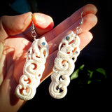 Natural Maori Bone Carving & Paua Earrings - Double Manaia