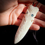 XL Natural Maori Bone Carving Pendant Necklace - Tiki Taiaha Head