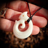 Manaia Koru Bone Carving Pendant Necklace - NZ Maori Inspired